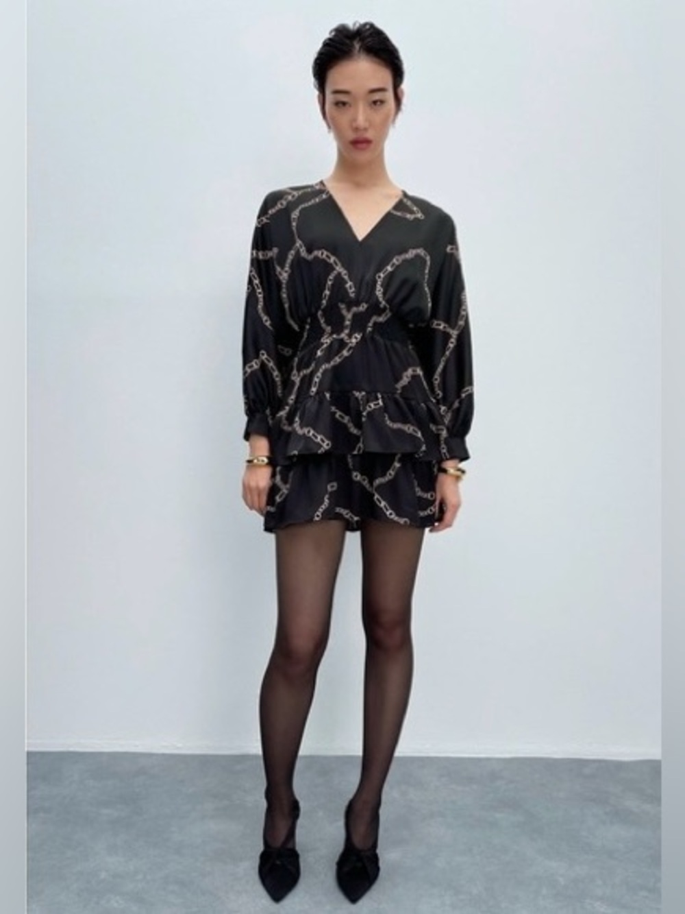 ZARA CHAIN PRINT DRESS Black/Pink Size S - Picture 10 of 10